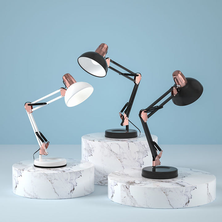 Lampe de table moderne minimaliste pliable et rotative avec tête de bol en fer à 1 lumière pour étude 