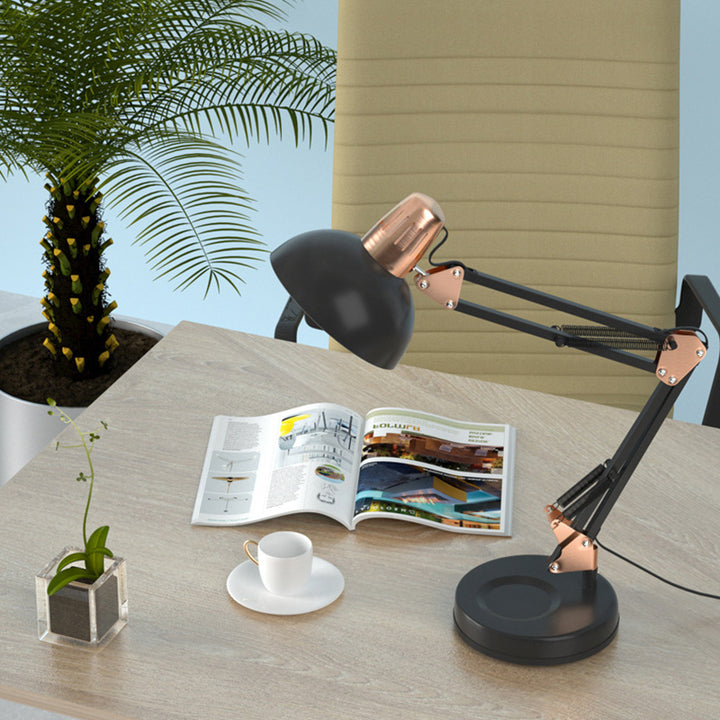 Lampe de table moderne minimaliste pliable et rotative avec tête de bol en fer à 1 lumière pour étude 