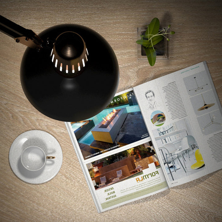Lampe de table moderne minimaliste pliable et rotative avec tête de bol en fer à 1 lumière pour étude 