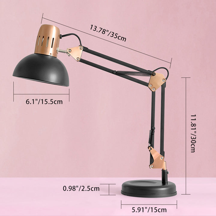 Lampe de table moderne minimaliste pliable et rotative avec tête de bol en fer à 1 lumière pour étude 