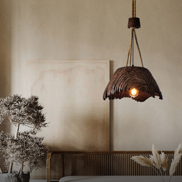 Traditional Vintage Handmade Round High Density Polystyrene 1 - Light Pendant Light For Dining Room