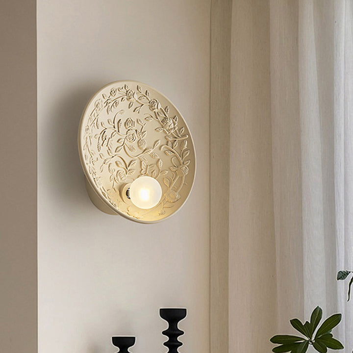 Traditionelle französische Blätter Runde Harz 1-Licht Wandleuchte Lampe für Wohnzimmer 