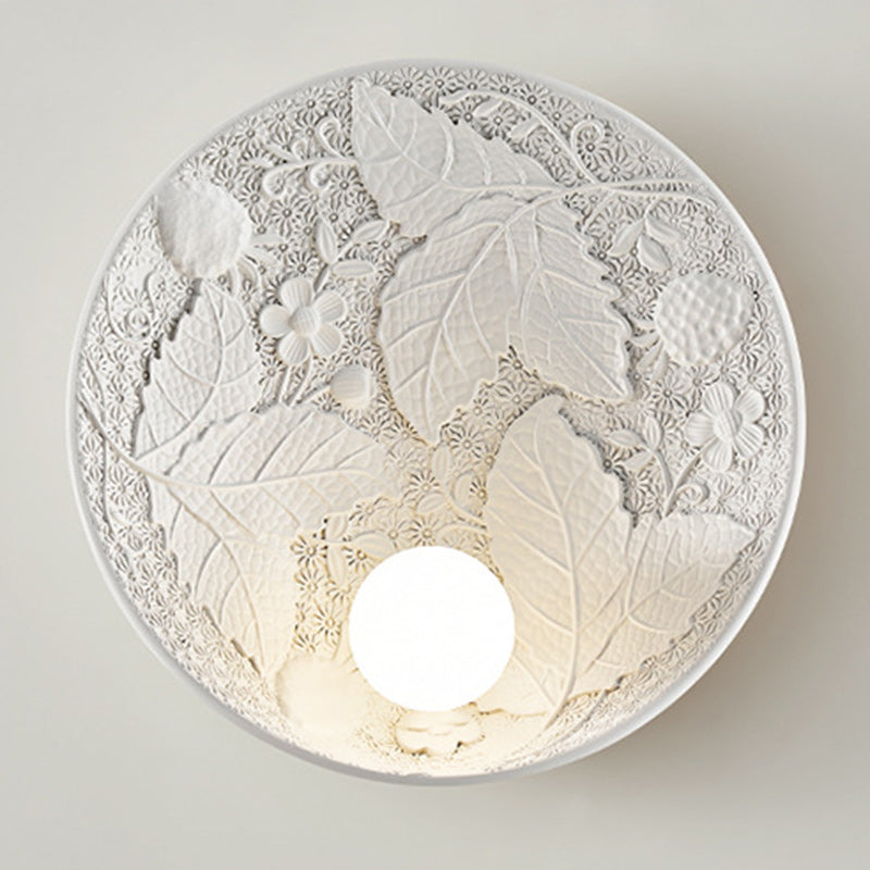 Traditional French Leaves Round Resin 1-Light Wall Sconce Lamp For Living Room