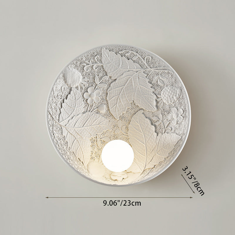 Traditionelle französische Blätter Runde Harz 1-Licht Wandleuchte Lampe für Wohnzimmer 