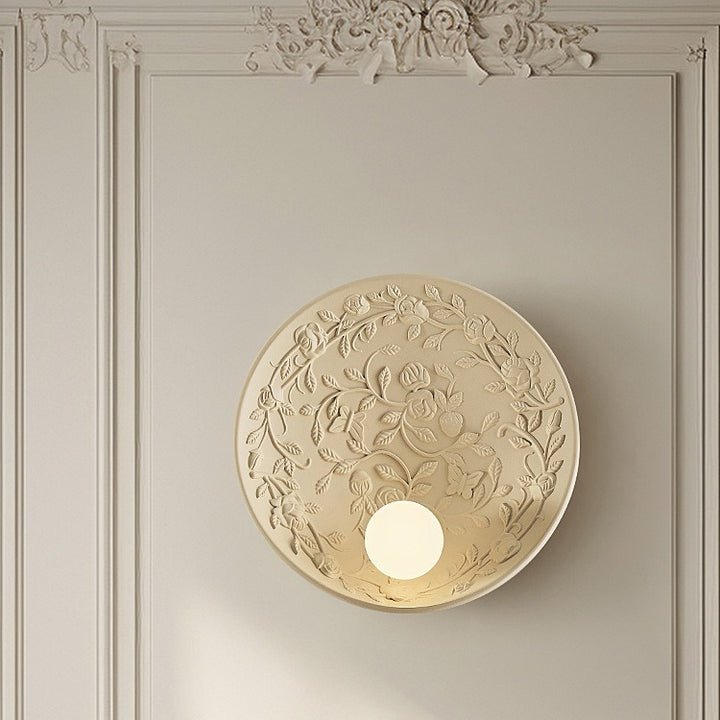Traditionelle französische Blätter Runde Harz 1-Licht Wandleuchte Lampe für Wohnzimmer 