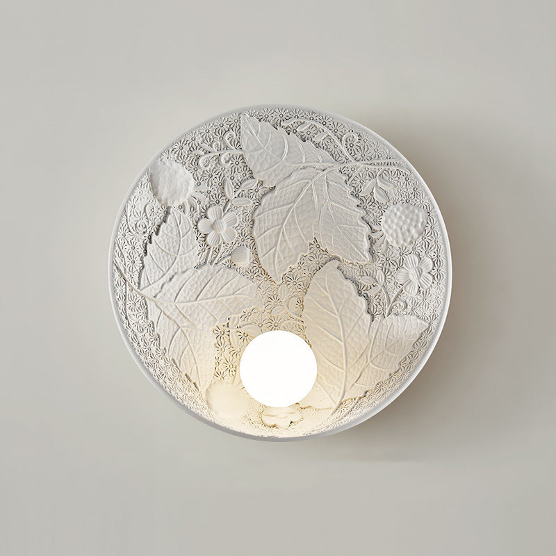 Traditionelle französische Blätter Runde Harz 1-Licht Wandleuchte Lampe für Wohnzimmer 