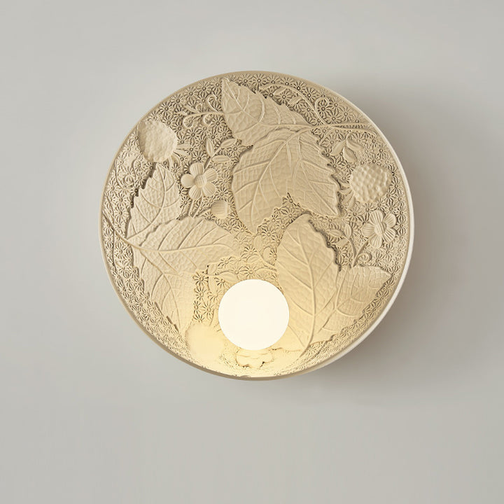 Traditionelle französische Blätter Runde Harz 1-Licht Wandleuchte Lampe für Wohnzimmer 