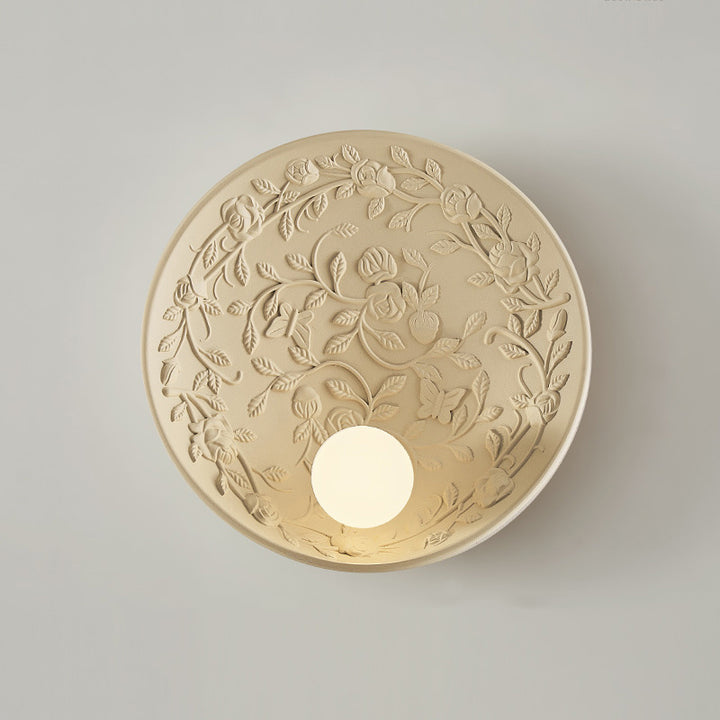 Traditionelle französische Blätter Runde Harz 1-Licht Wandleuchte Lampe für Wohnzimmer 