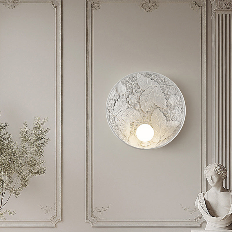 Traditionelle französische Blätter Runde Harz 1-Licht Wandleuchte Lampe für Wohnzimmer 
