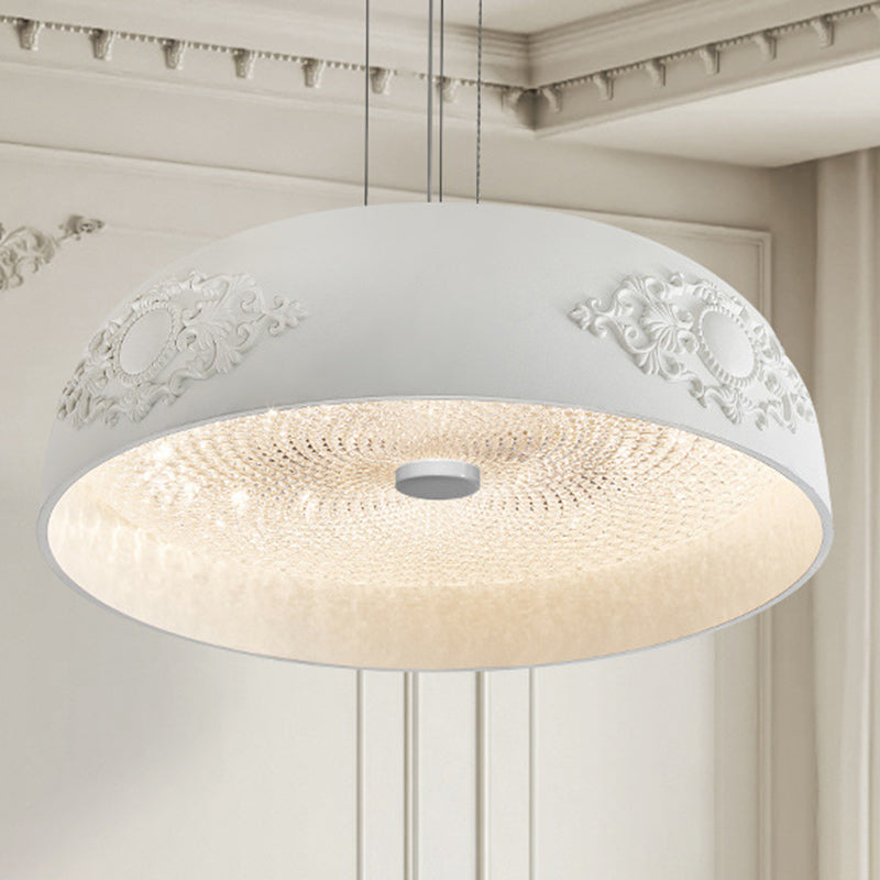 Traditionelle französische runde Schüssel Harz Acryl LED Pendelleuchte für Wohnzimmer 