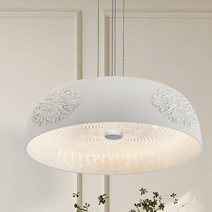 Traditionelle französische runde Schüssel Harz Acryl LED Pendelleuchte für Wohnzimmer 