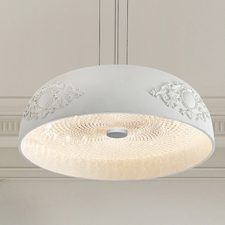 Traditionelle französische runde Schüssel Harz Acryl LED Pendelleuchte für Wohnzimmer 