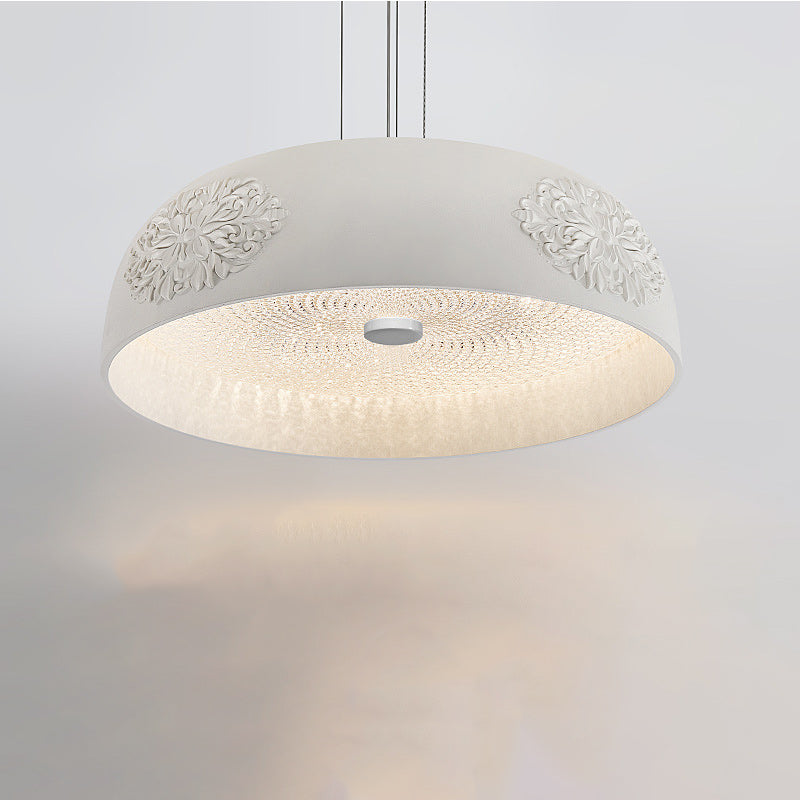 Traditionelle französische runde Schüssel Harz Acryl LED Pendelleuchte für Wohnzimmer 