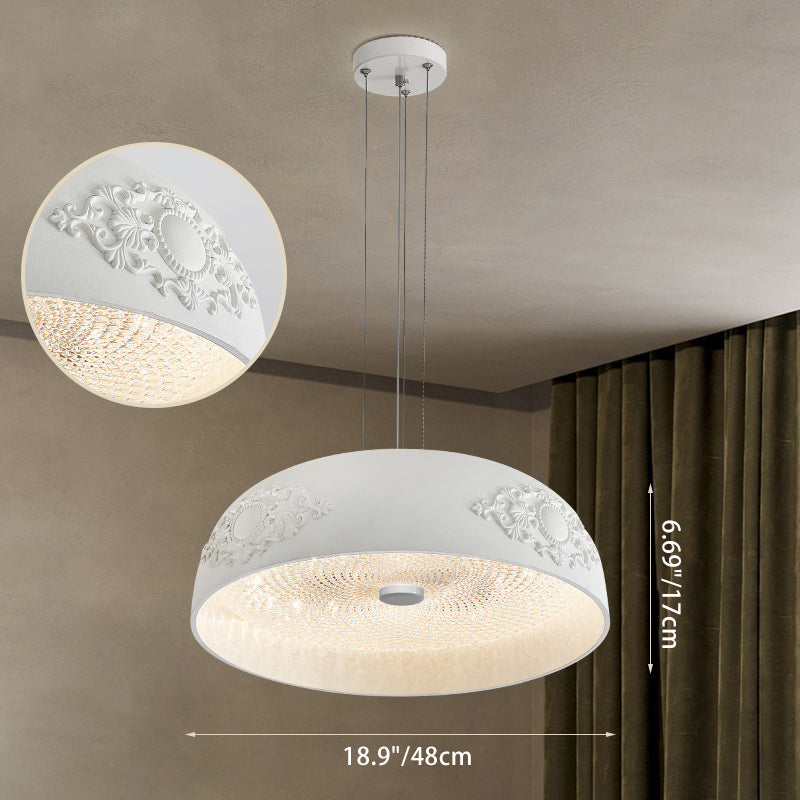 Traditionelle französische runde Schüssel Harz Acryl LED Pendelleuchte für Wohnzimmer 