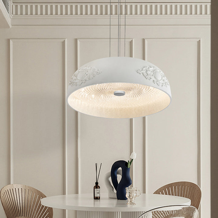 Lustre suspendu à LED en résine acrylique ronde traditionnelle française pour salon 