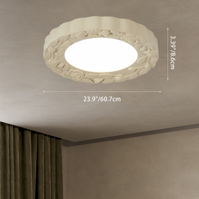 Traditionelle französische LED-Deckenleuchte mit geschnitzter Blume aus Kunstharz und Acryl mit rundem Schirm für Wohnzimmer 