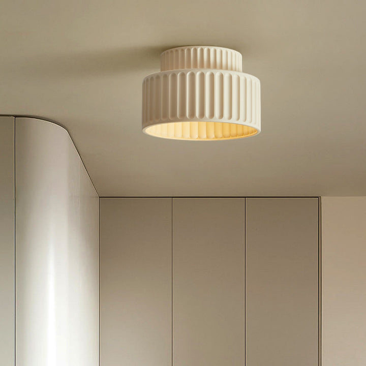 Contemporary Nordic Painted Ribbed Cylinder Resin 1-Light Semi-Flush Mount Ceiling Light For Hallways