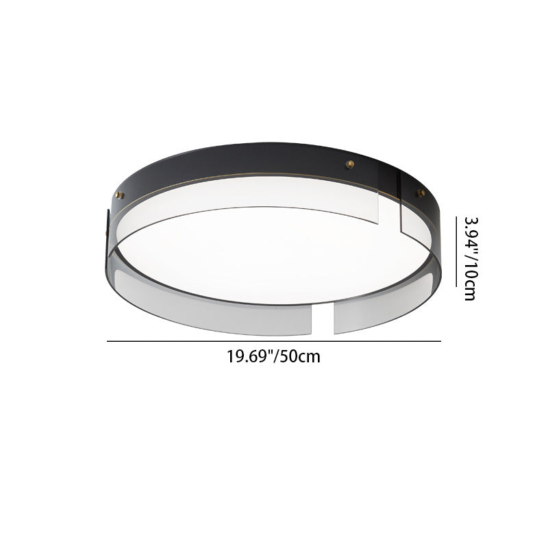 Lustre Plafonnier LED Minimaliste Moderne à Rayures Rondes en Fer Cuivre Verre Acrylique pour Salon 