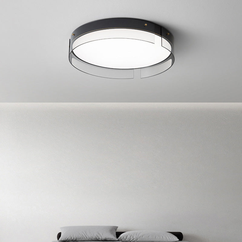 Lustre Plafonnier LED Minimaliste Moderne à Rayures Rondes en Fer Cuivre Verre Acrylique pour Salon 