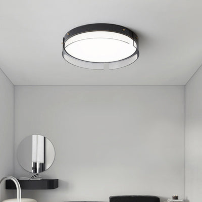 Lustre Plafonnier LED Minimaliste Moderne à Rayures Rondes en Fer Cuivre Verre Acrylique pour Salon 