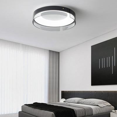 Lustre Plafonnier LED Minimaliste Moderne à Rayures Rondes en Fer Cuivre Verre Acrylique pour Salon 