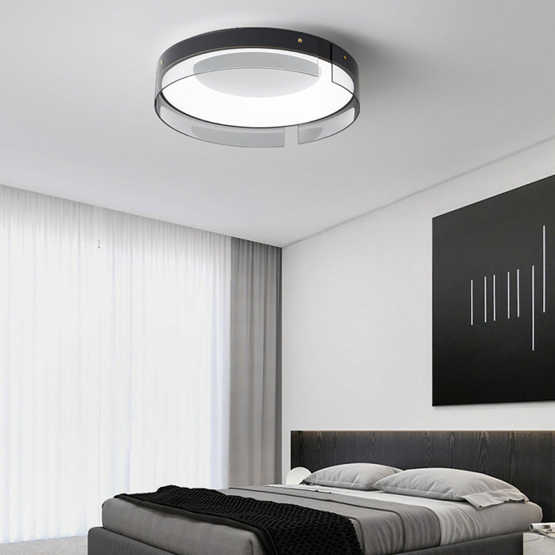 Lustre Plafonnier LED Minimaliste Moderne à Rayures Rondes en Fer Cuivre Verre Acrylique pour Salon 