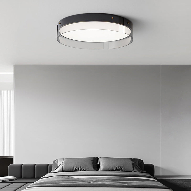 Lustre Plafonnier LED Minimaliste Moderne à Rayures Rondes en Fer Cuivre Verre Acrylique pour Salon 
