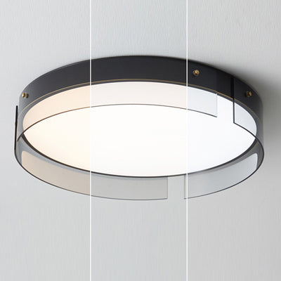 Lustre Plafonnier LED Minimaliste Moderne à Rayures Rondes en Fer Cuivre Verre Acrylique pour Salon 