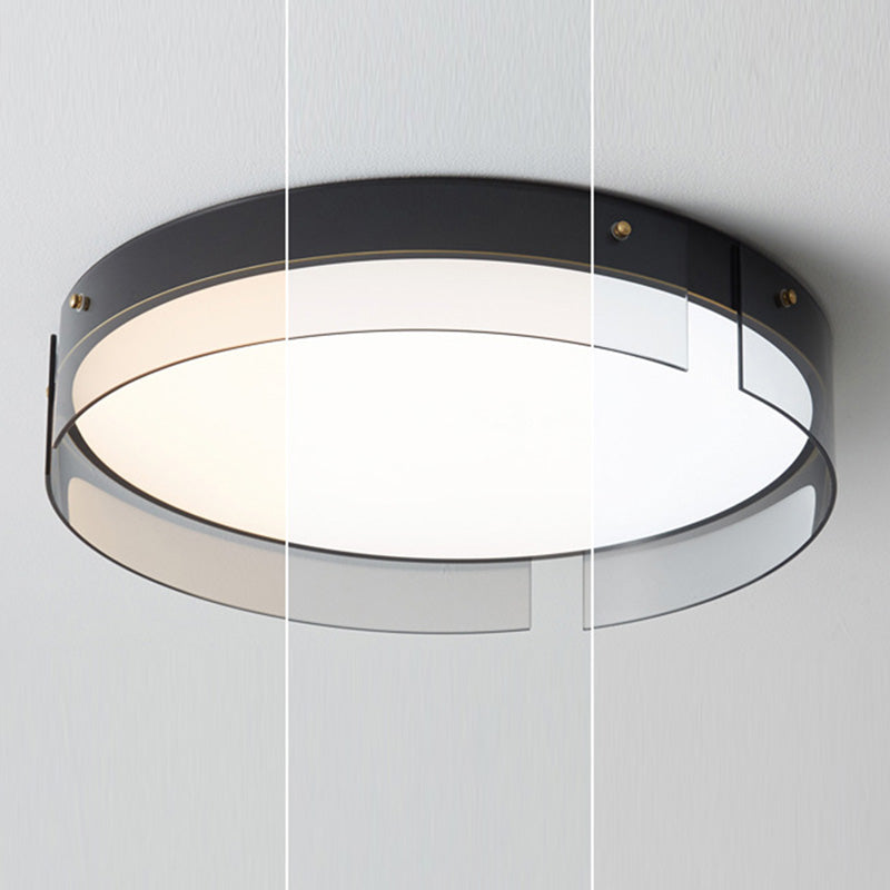 Lustre Plafonnier LED Minimaliste Moderne à Rayures Rondes en Fer Cuivre Verre Acrylique pour Salon 