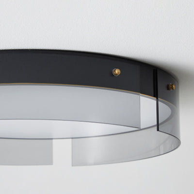 Lustre Plafonnier LED Minimaliste Moderne à Rayures Rondes en Fer Cuivre Verre Acrylique pour Salon 