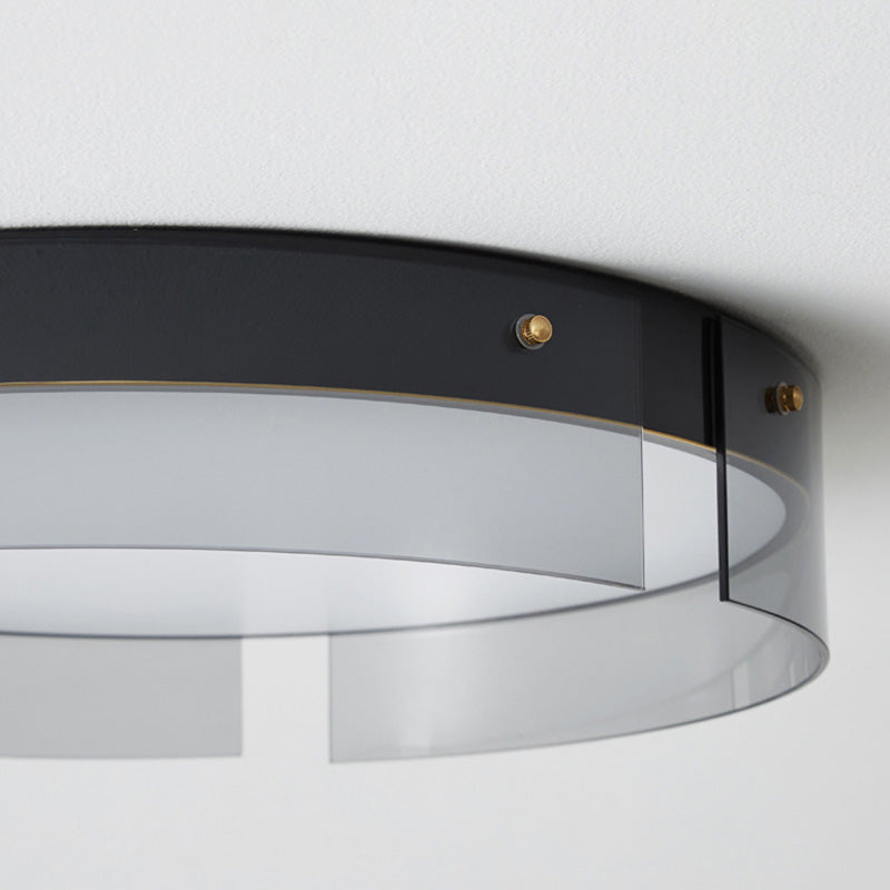 Lustre Plafonnier LED Minimaliste Moderne à Rayures Rondes en Fer Cuivre Verre Acrylique pour Salon 