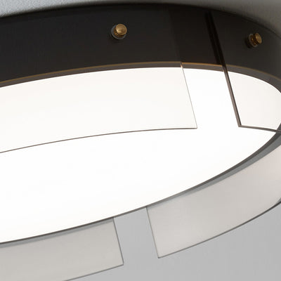Lustre Plafonnier LED Minimaliste Moderne à Rayures Rondes en Fer Cuivre Verre Acrylique pour Salon 