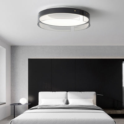 Lustre Plafonnier LED Minimaliste Moderne à Rayures Rondes en Fer Cuivre Verre Acrylique pour Salon 