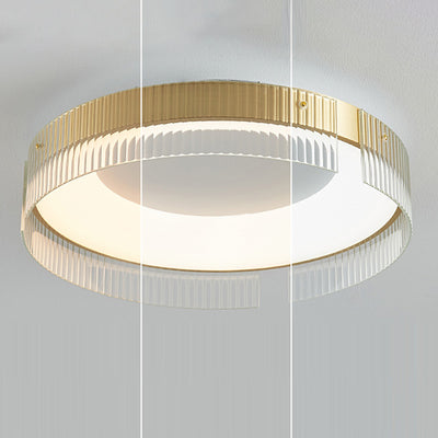 Lustre Plafonnier LED Minimaliste Moderne à Rayures Rondes en Fer Cuivre Verre Acrylique pour Salon 