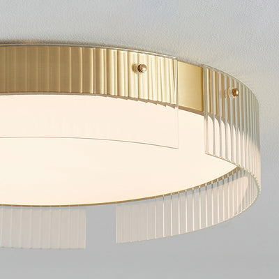 Lustre Plafonnier LED Minimaliste Moderne à Rayures Rondes en Fer Cuivre Verre Acrylique pour Salon 