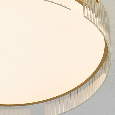 Lustre Plafonnier LED Minimaliste Moderne à Rayures Rondes en Fer Cuivre Verre Acrylique pour Salon 