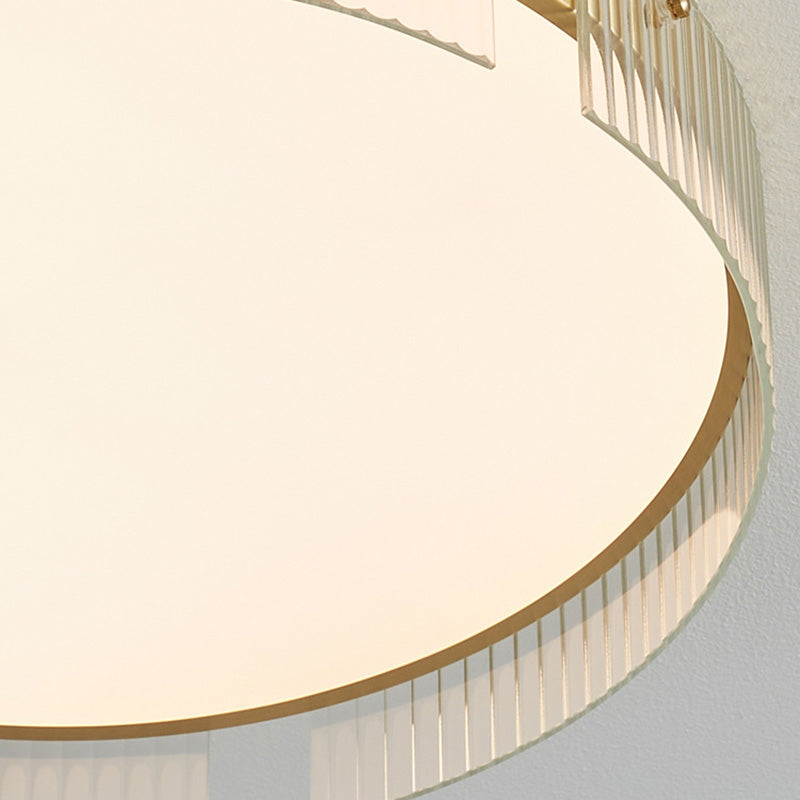 Lustre Plafonnier LED Minimaliste Moderne à Rayures Rondes en Fer Cuivre Verre Acrylique pour Salon 