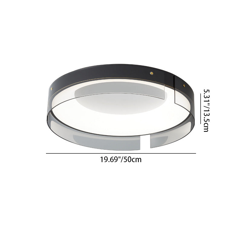 Lustre Plafonnier LED Minimaliste Moderne à Rayures Rondes en Fer Cuivre Verre Acrylique pour Salon 