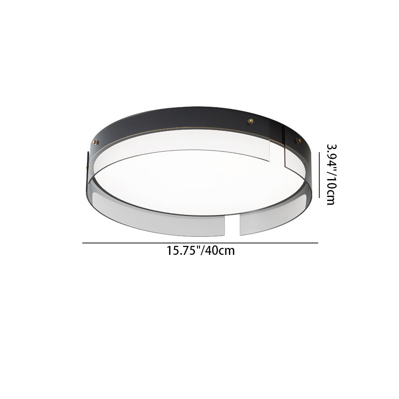 Lustre Plafonnier LED Minimaliste Moderne à Rayures Rondes en Fer Cuivre Verre Acrylique pour Salon 