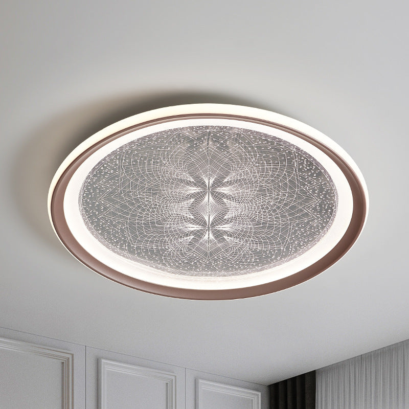 Plafonnier LED rond minimaliste moderne en aluminium et acrylique avec motif pissenlit pour salon 