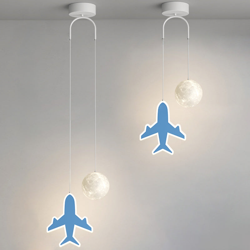 Lámpara de araña LED para niños con avión de acrílico creativo contemporáneo, nube, luna, para dormitorio 