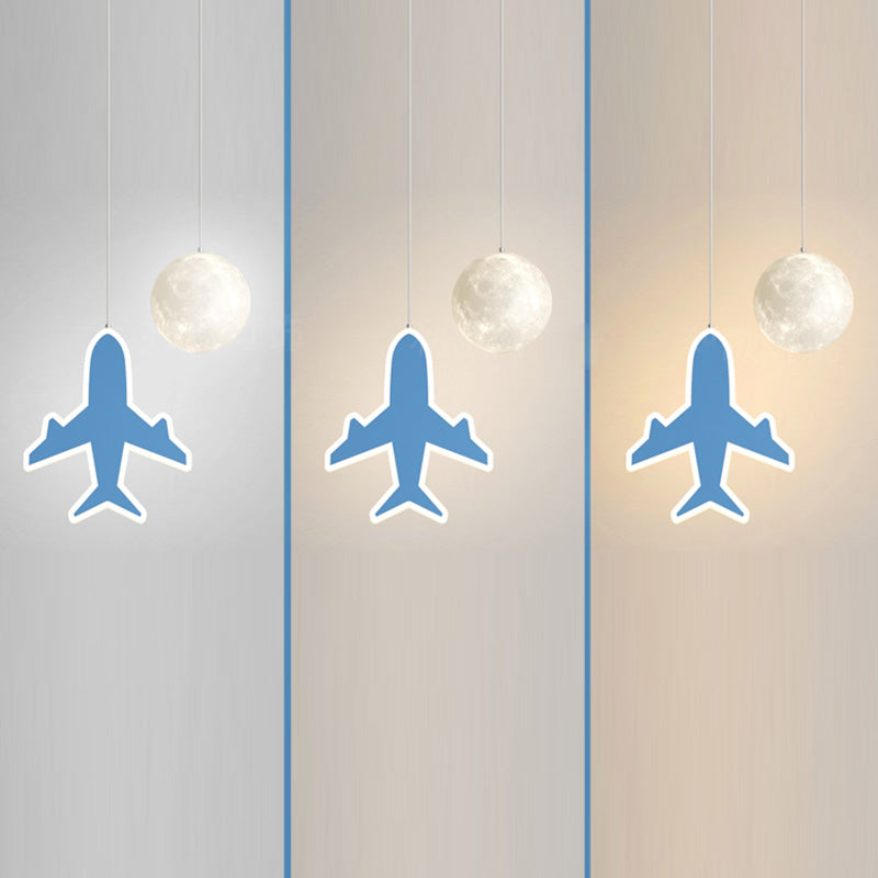 Lámpara de araña LED para niños con avión de acrílico creativo contemporáneo, nube, luna, para dormitorio 