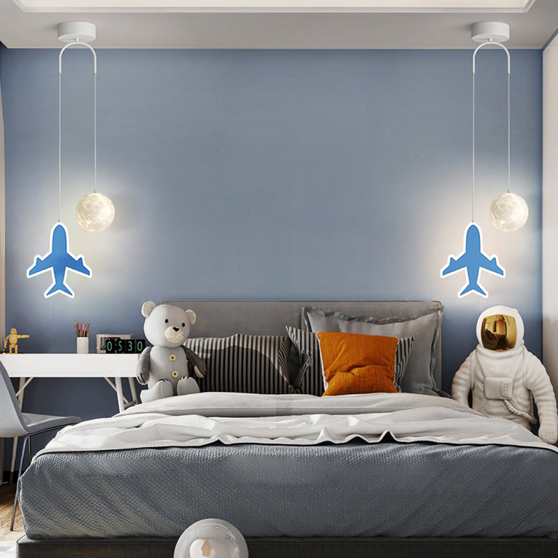 Lámpara de araña LED para niños con avión de acrílico creativo contemporáneo, nube, luna, para dormitorio 