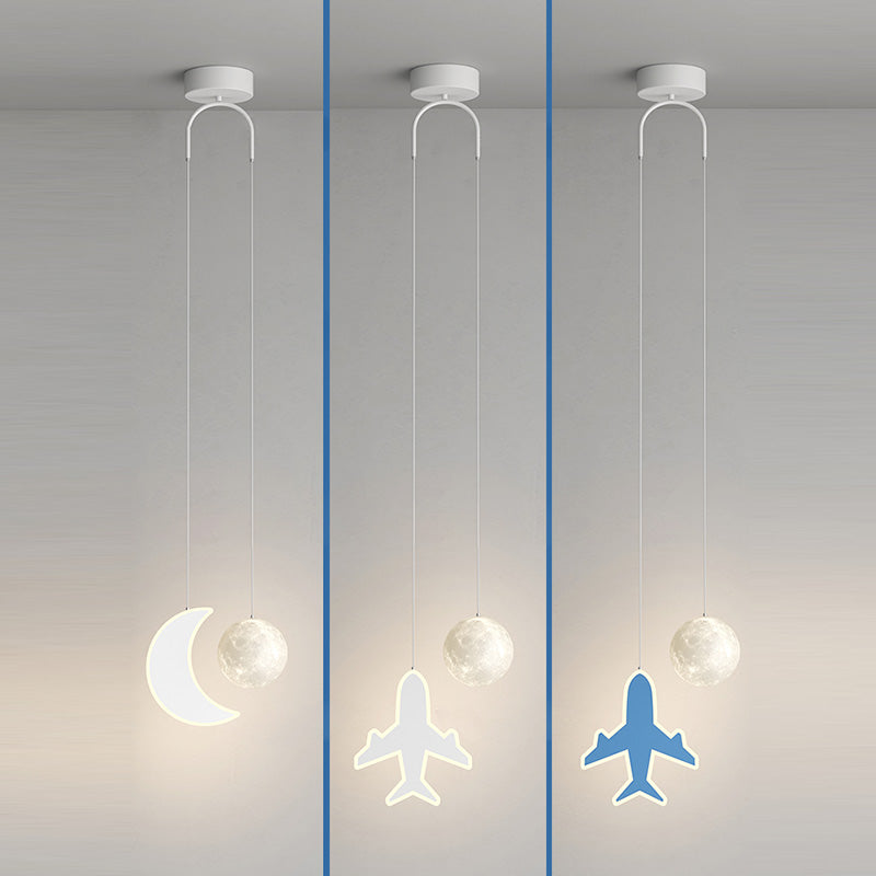 Lámpara de araña LED para niños con avión de acrílico creativo contemporáneo, nube, luna, para dormitorio 