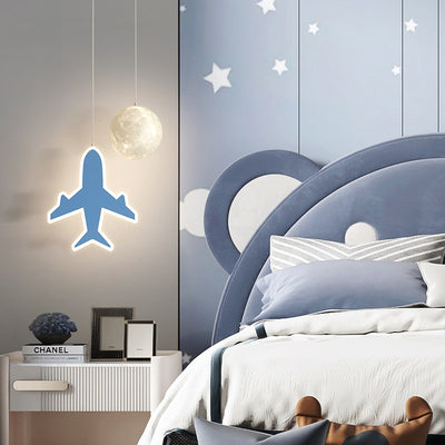 Lámpara de araña LED para niños con avión de acrílico creativo contemporáneo, nube, luna, para dormitorio 