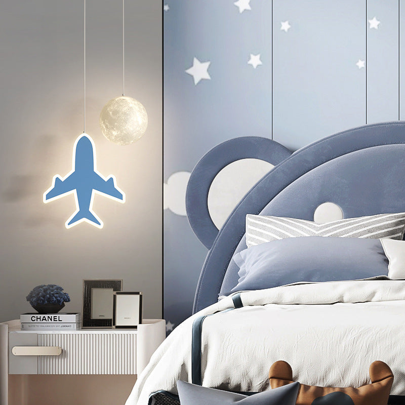 Lámpara de araña LED para niños con avión de acrílico creativo contemporáneo, nube, luna, para dormitorio 