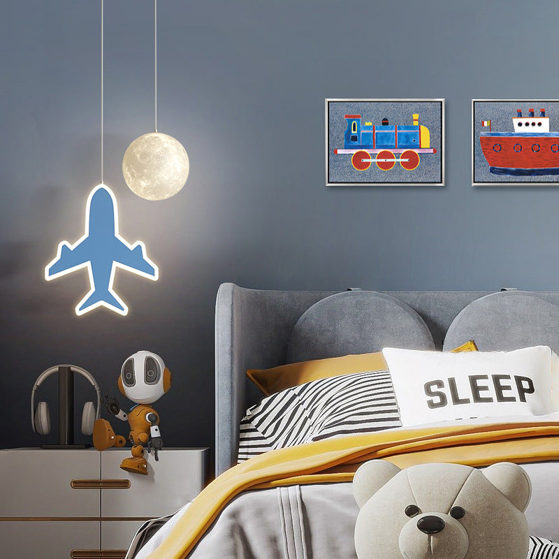 Lámpara de araña LED para niños con avión de acrílico creativo contemporáneo, nube, luna, para dormitorio 