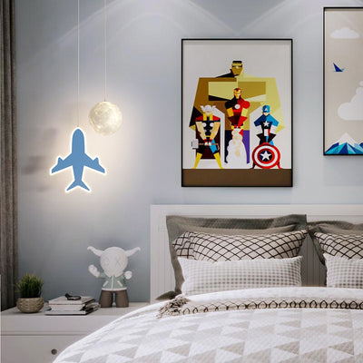 Lámpara de araña LED para niños con avión de acrílico creativo contemporáneo, nube, luna, para dormitorio 