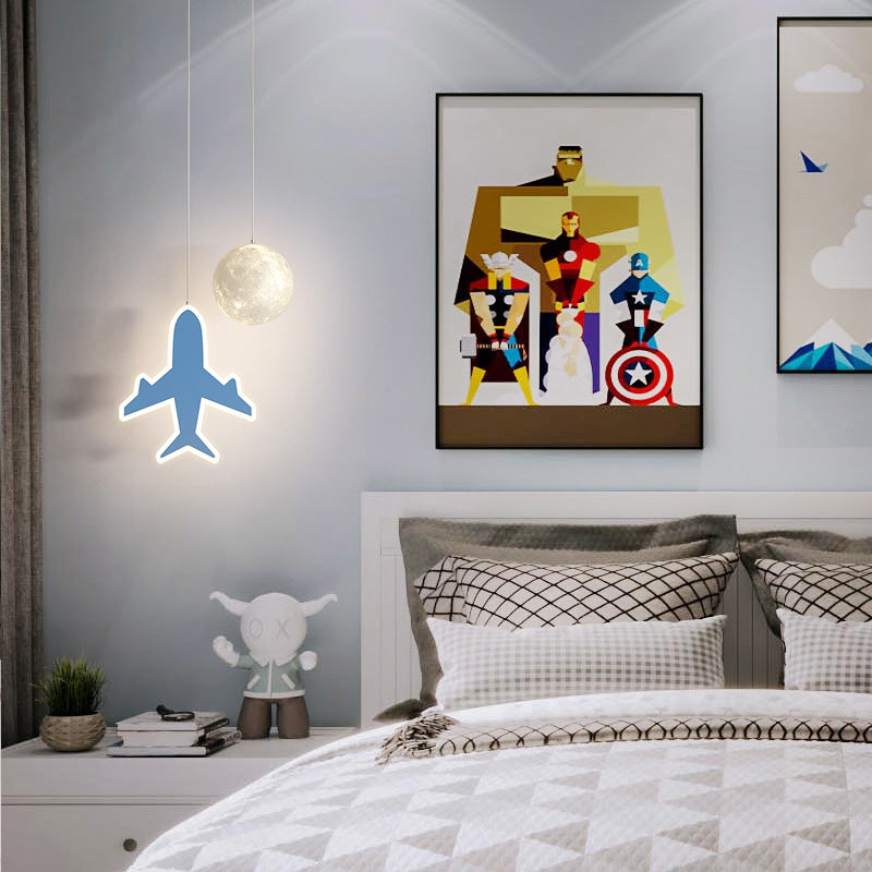 Lámpara de araña LED para niños con avión de acrílico creativo contemporáneo, nube, luna, para dormitorio 