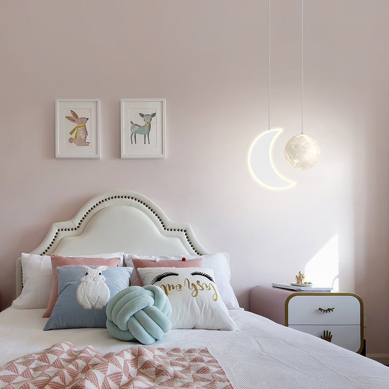 Lámpara de araña LED para niños con avión de acrílico creativo contemporáneo, nube, luna, para dormitorio 